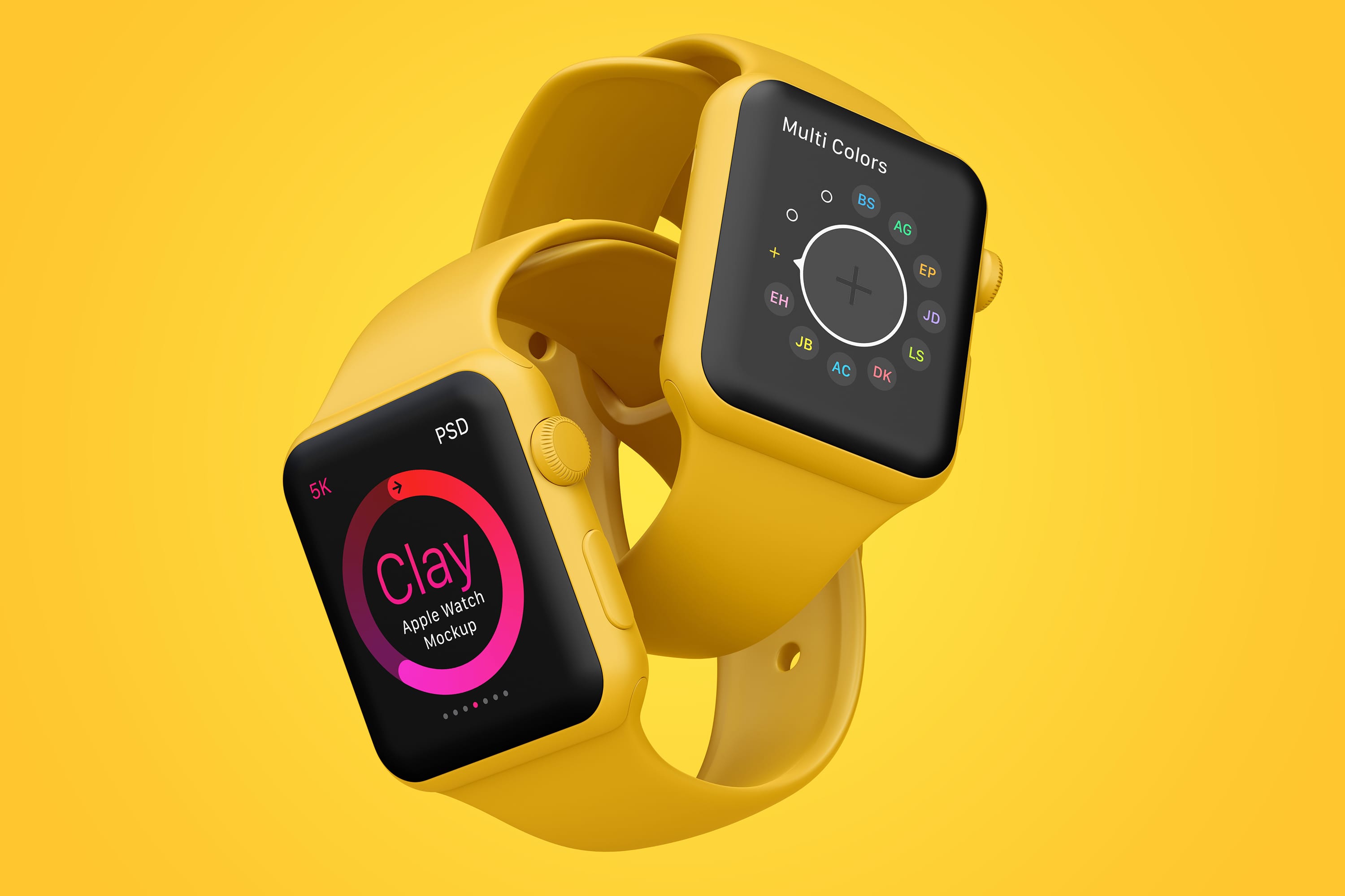 Apple Watch智能手表双屏幕演示样机模板07 Clay Apple Watch Mockup 07插图(4)