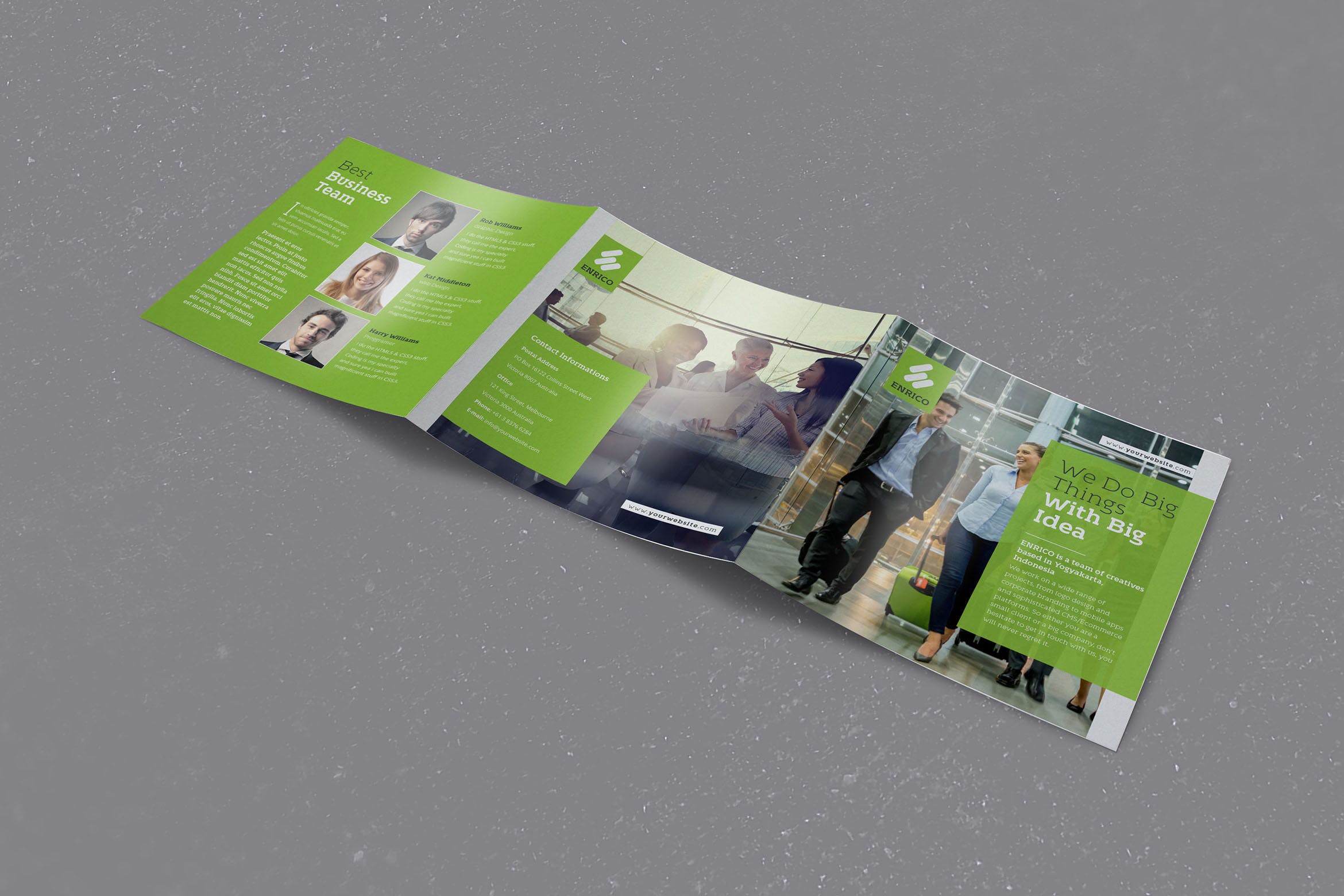 三折页企业宣传册/宣传单设计模板 Enrico Business Square Trifold插图