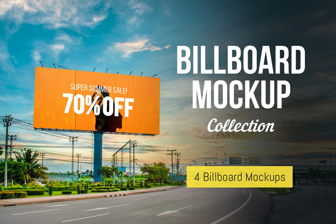 户外公路大型广告牌广告设计展示效果图样机 Advertising Billboard Mockup插图