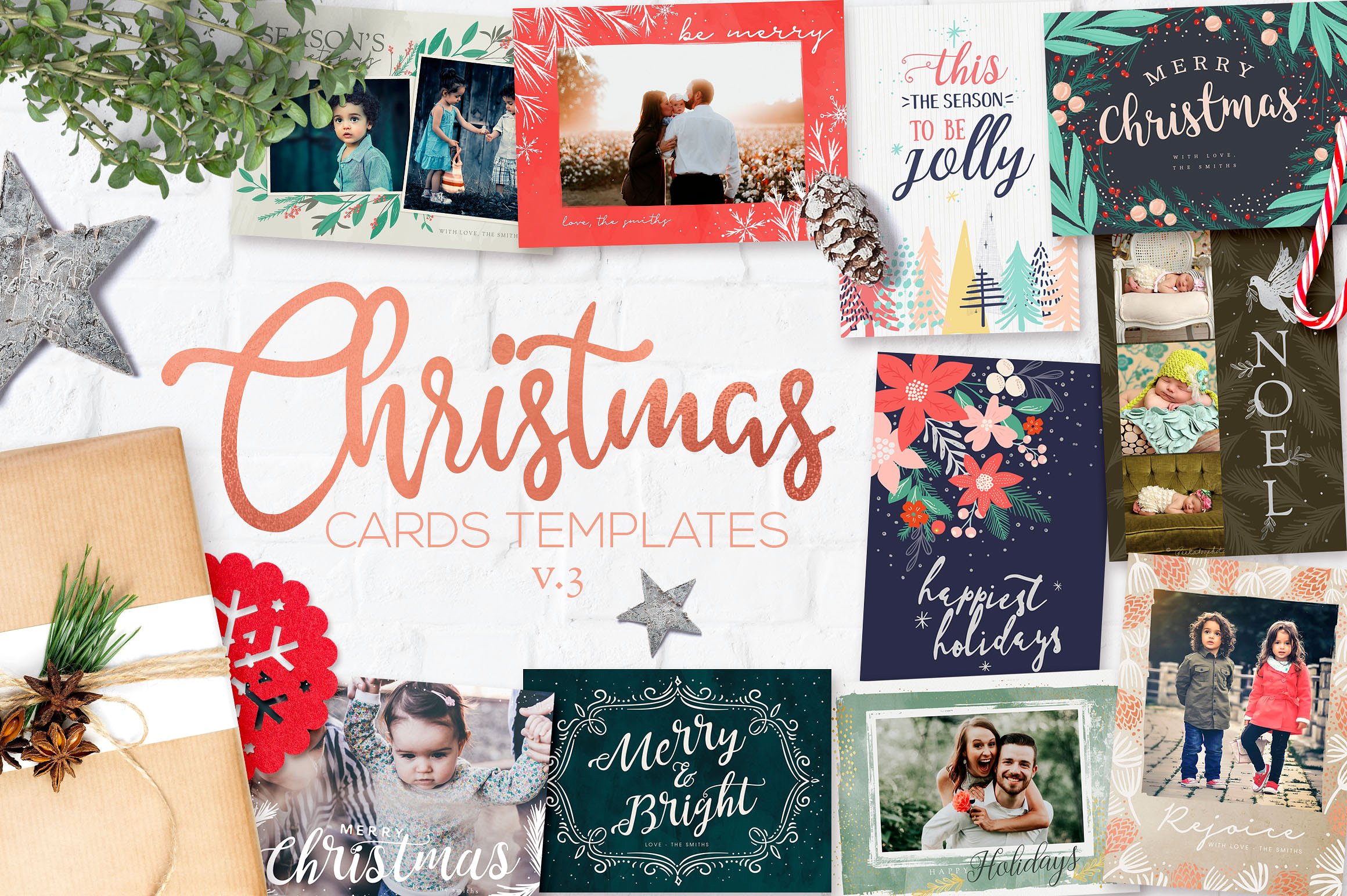 圣诞节主题贺卡模板v3 Christmas Card Templates v3插图