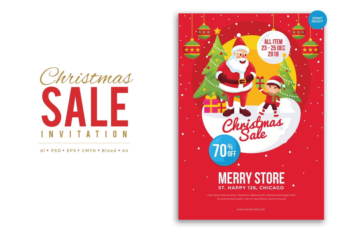 圣诞节商店促销活动传单设计模板V4 Merry Christmas Sale Flyer PSD and Vector Vol.4插图