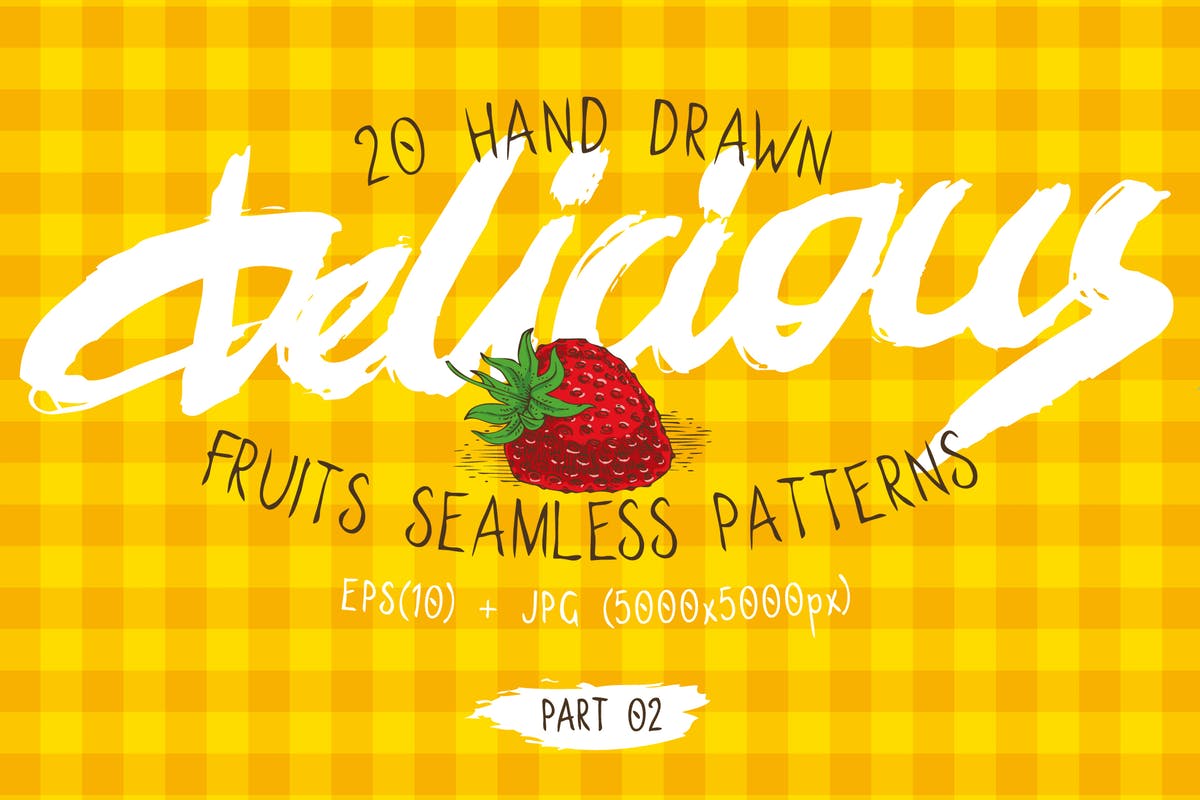 20款手绘水果图案无缝纹理第二波 Fruits Seamless Patterns Set插图