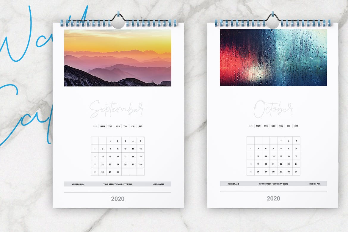 2020年风景照片挂墙活页日历设计模板 Wall Calendar 2020 Layout插图(5)