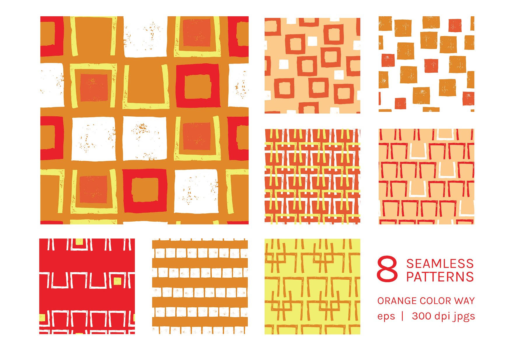 复古手绘方格图案无缝纹理 Retro Squares | Seamless Patterns插图(4)