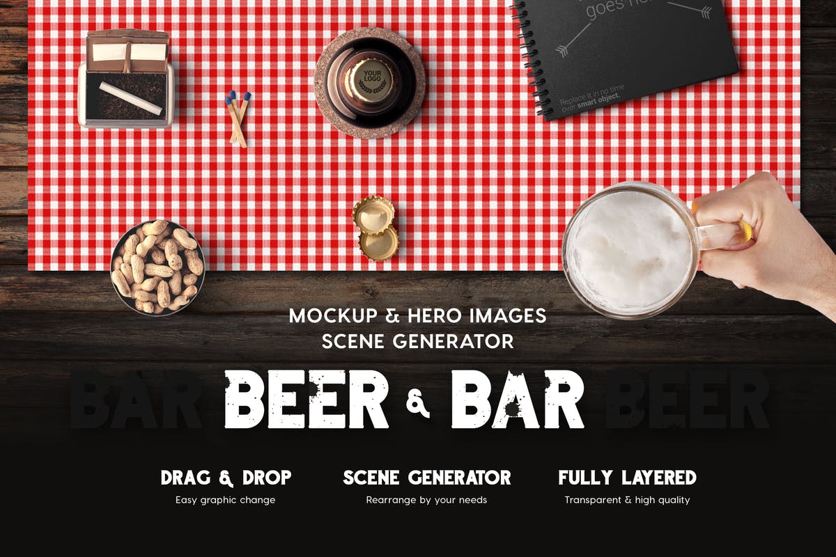 啤酒样机&酒吧巨无霸场景样机模板 Beer & Bar Mockup & Hero Images Scene Generator插图