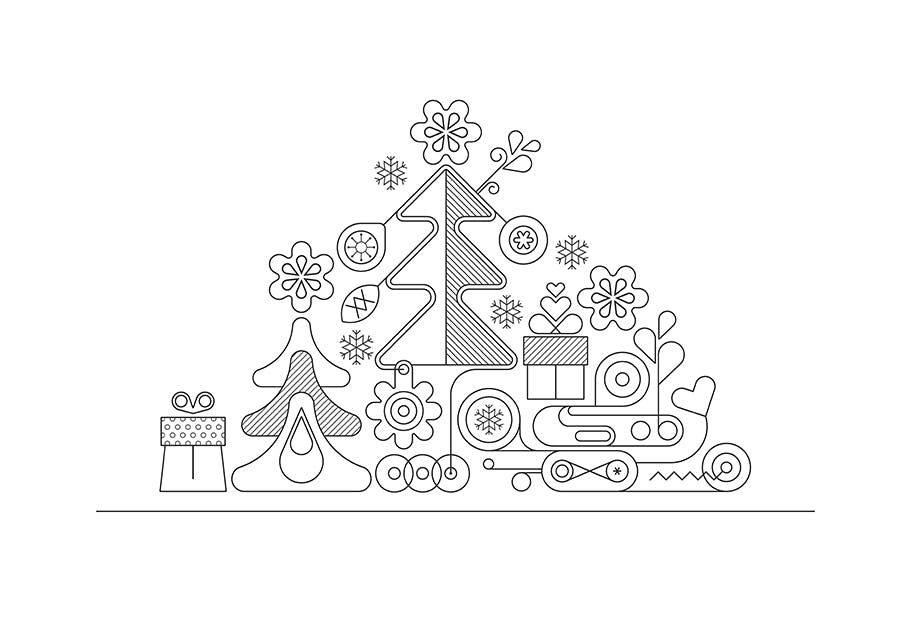 霓虹灯圣诞树线条艺术矢量插画素材 Christmas Tree Neon Design + 2 line art options插图(1)