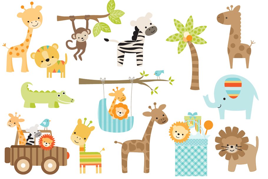 婴儿丛林动物图案背景素材 Baby Jungle Animal Graphics Patterns插图(3)