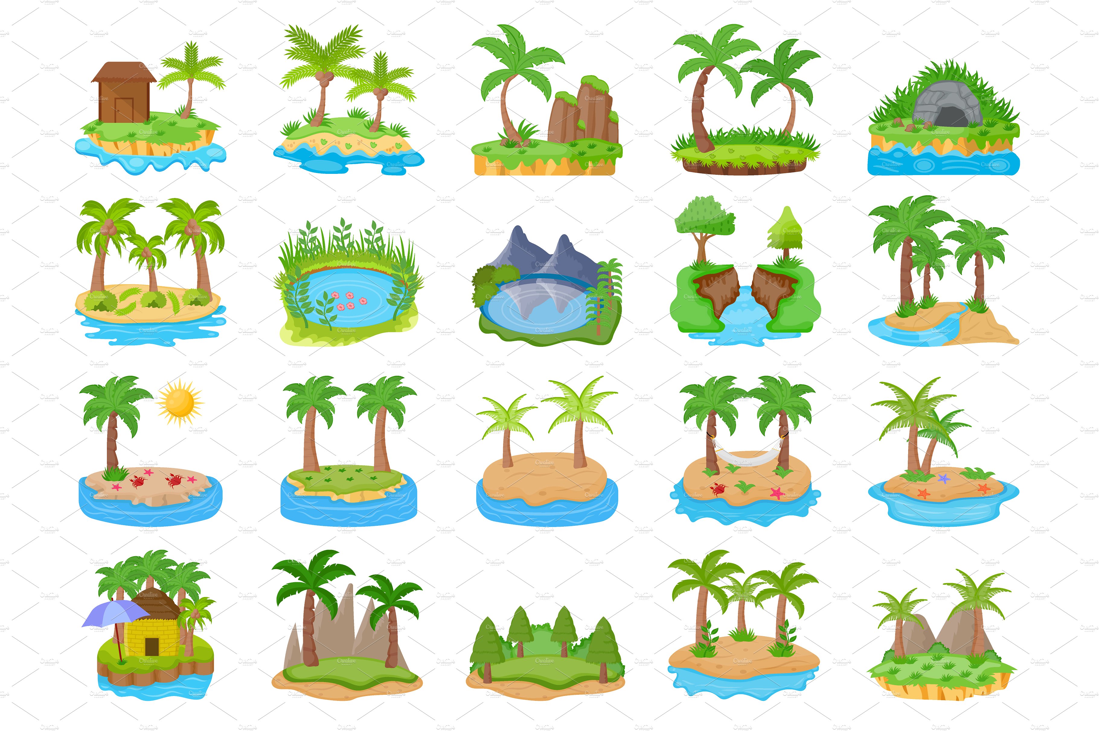 60个不同的岛屿平面场景小图标 60 Different Scenes of Islands插图