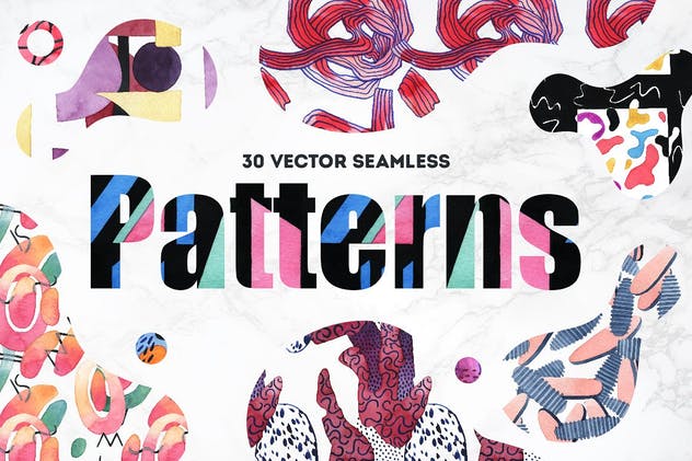 时尚充满活力的水彩艺术矢量图案 Vibrant Watercolor Patterns插图(1)