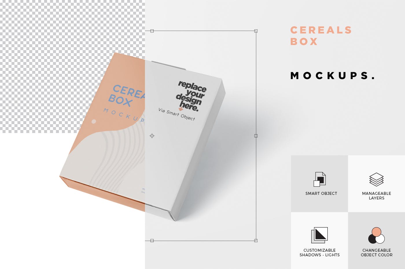 麦片盒包装外观设计样机模板 Cereals Box Mockup插图(5)