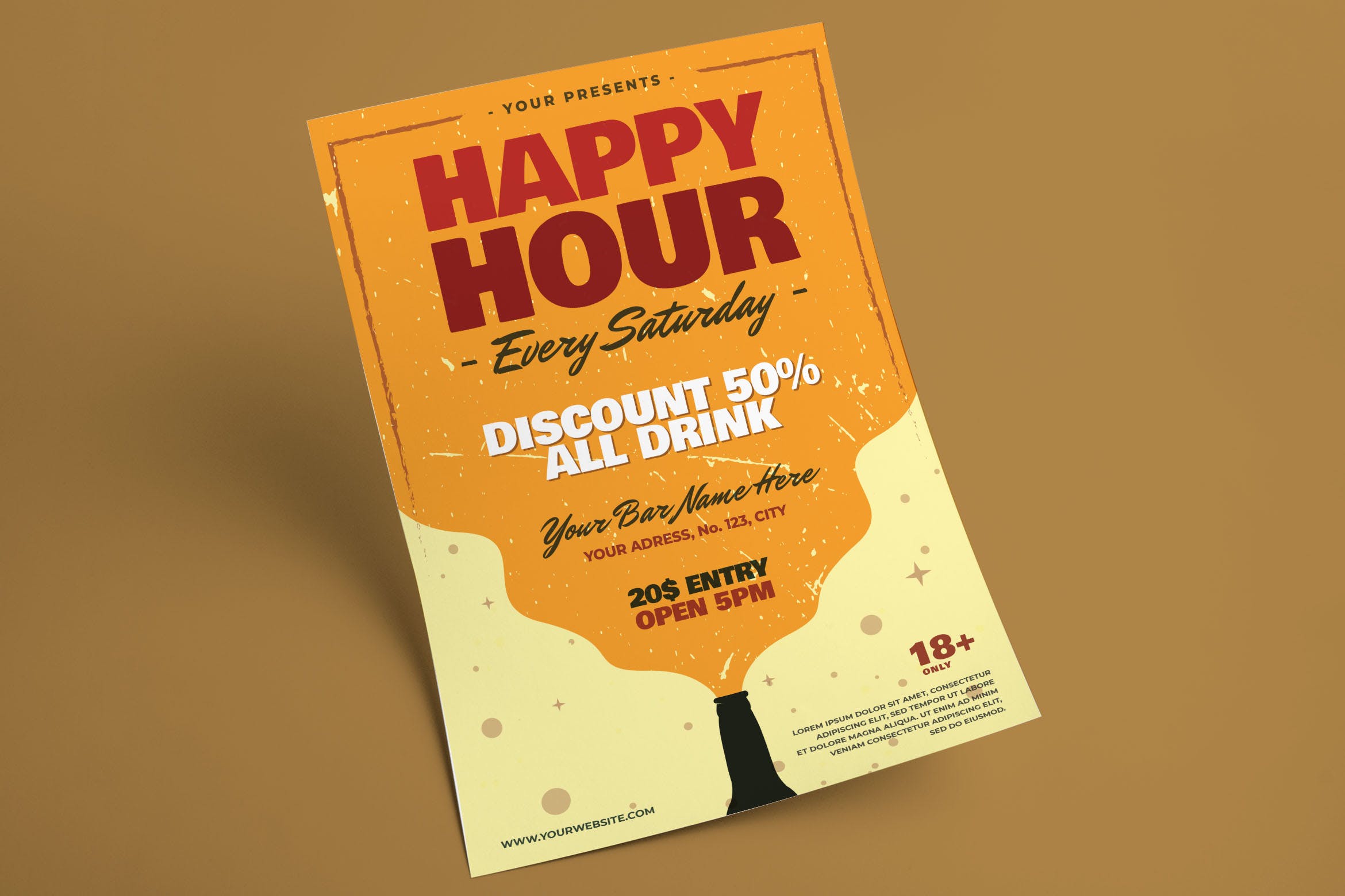 欢乐时光休闲酒吧活动海报传单设计模板 Happy Hour Flyer插图