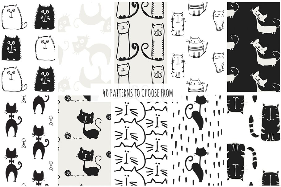猫星人无缝矢量纹理 Cats Seamless Vector Patterns插图(6)
