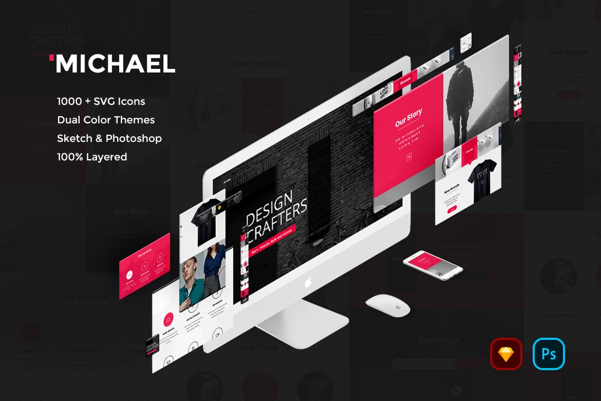 创意产品设计团队网站UI模板 Michael Creative Website UI Kit插图