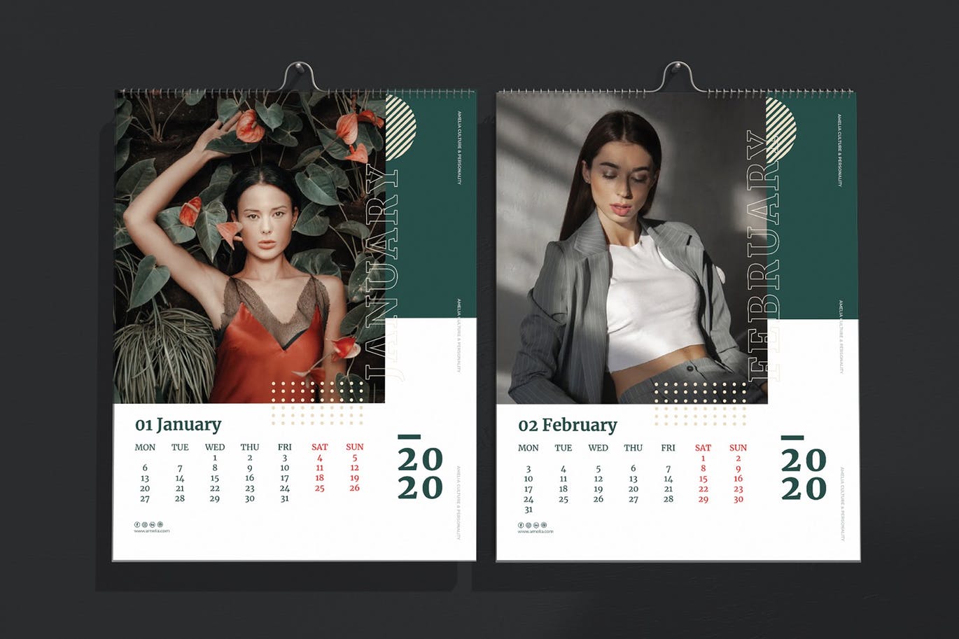 2020年时尚挂墙日历表设计模板 Amelia – Fashion Wall Calendar 2020插图(1)