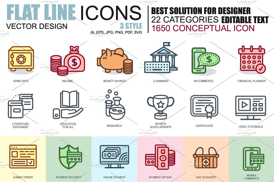 1650枚线条图标合集 1650 Line Icons Bundle插图