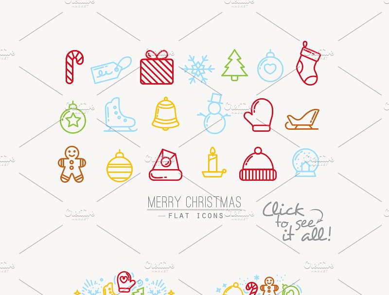 圣诞节扁平风格符号插画 Christmas Flat Symbols插图(3)