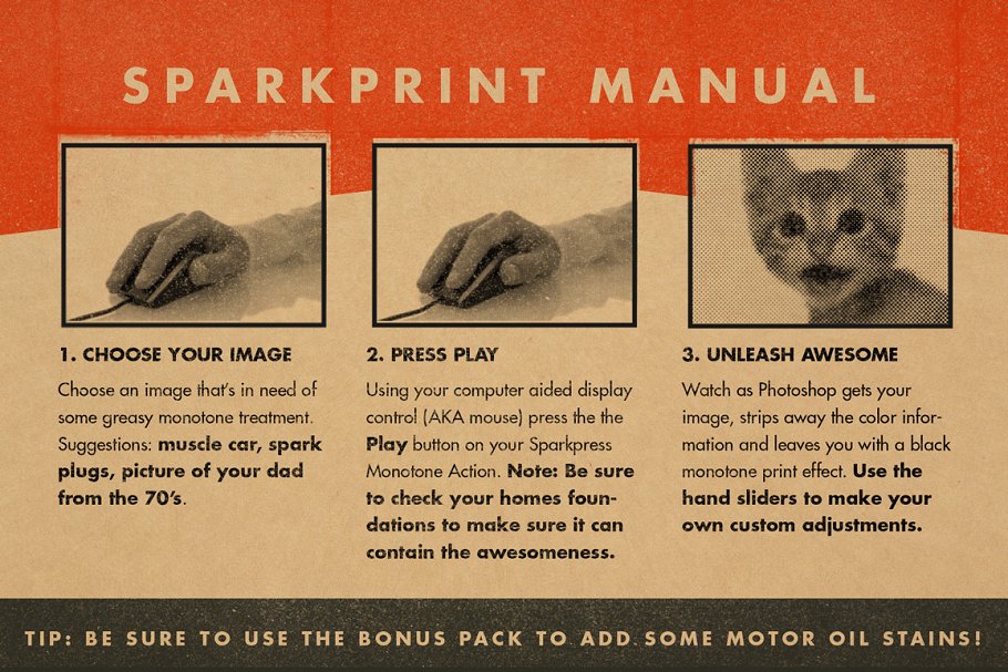 复刻1970年代半色调印刷效果PS动作 SparkPrint – Monotone Action插图(3)