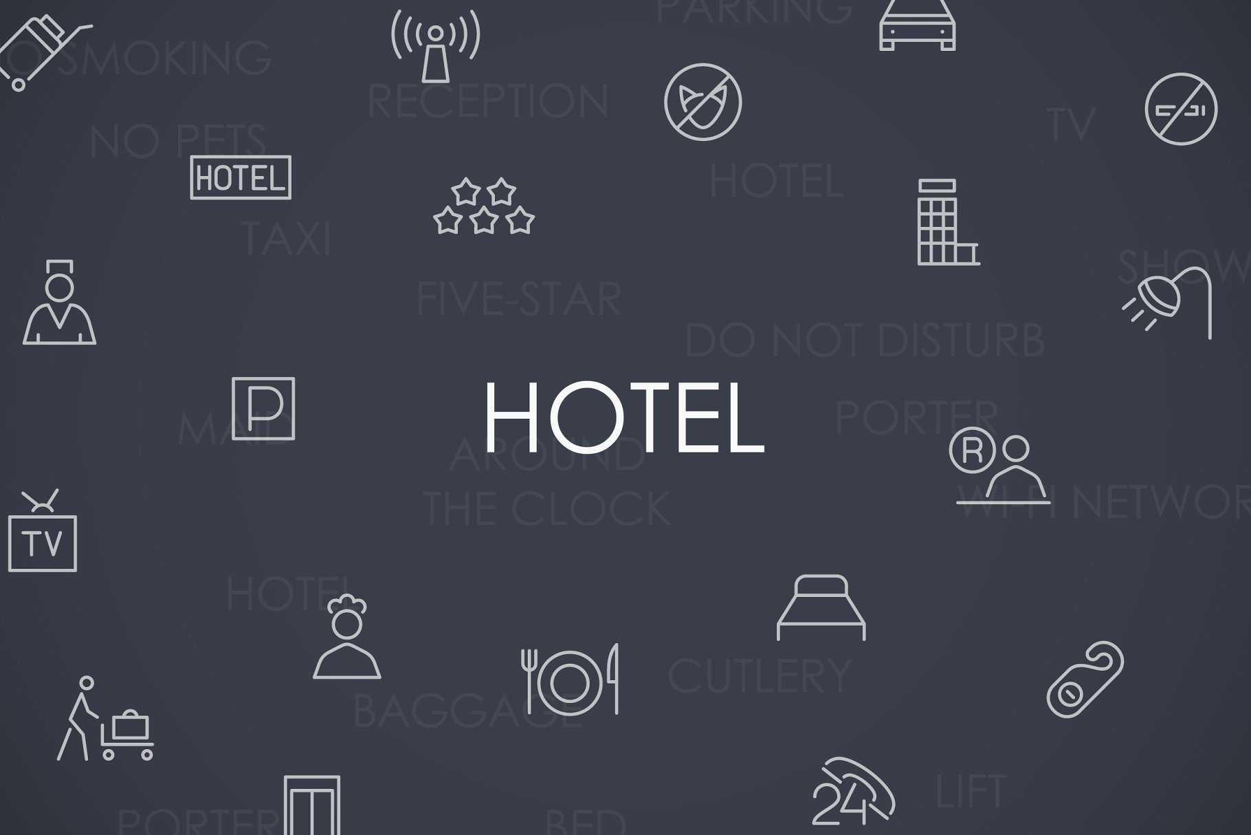 酒店旅馆主题线条图标 Hotel thinline icons插图(2)