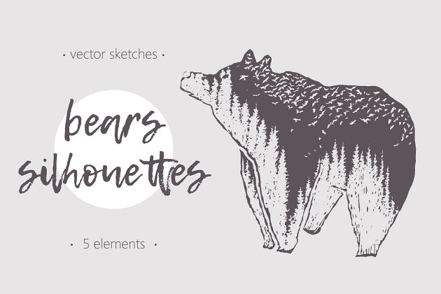 野生熊素描剪贴画 Concept illustrations of wild bears插图