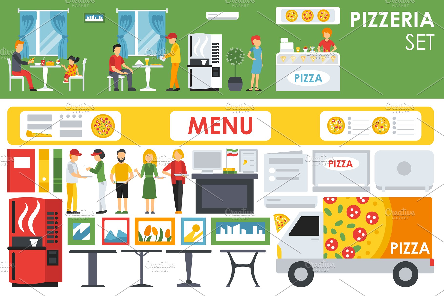 披萨店扁平设计风格设计元素 Pizzeria Flat Objects 9 collections插图(8)