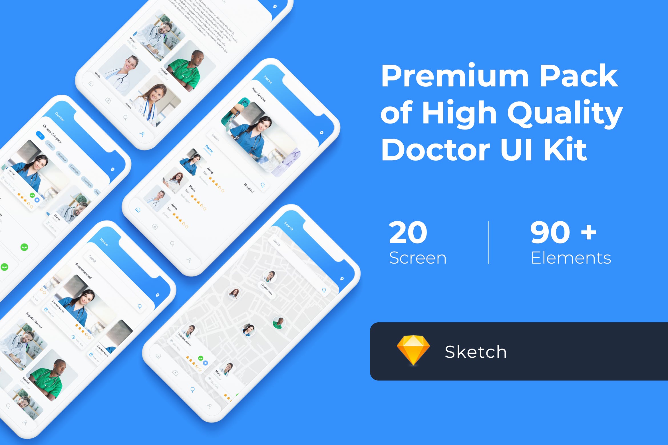 家庭医生APP应用界面设计SKETCH模板 Doctor App UI KIT for Sketch插图
