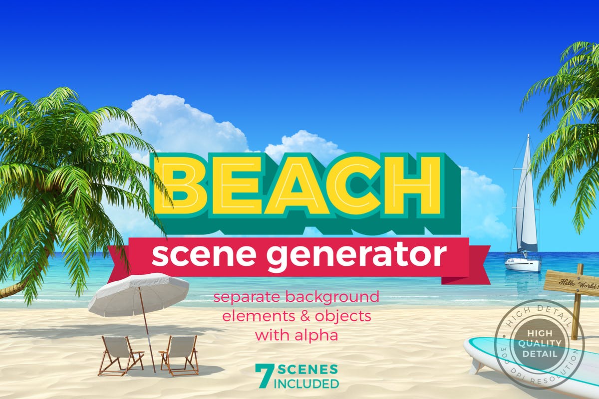 海滩场景样机模板合集 Beach Scene Generator插图