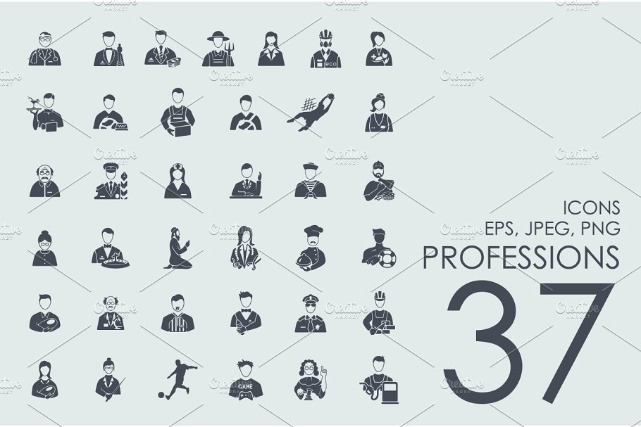 各行各业职业人物肖像icon图标下载 Set of professions icons插图(1)