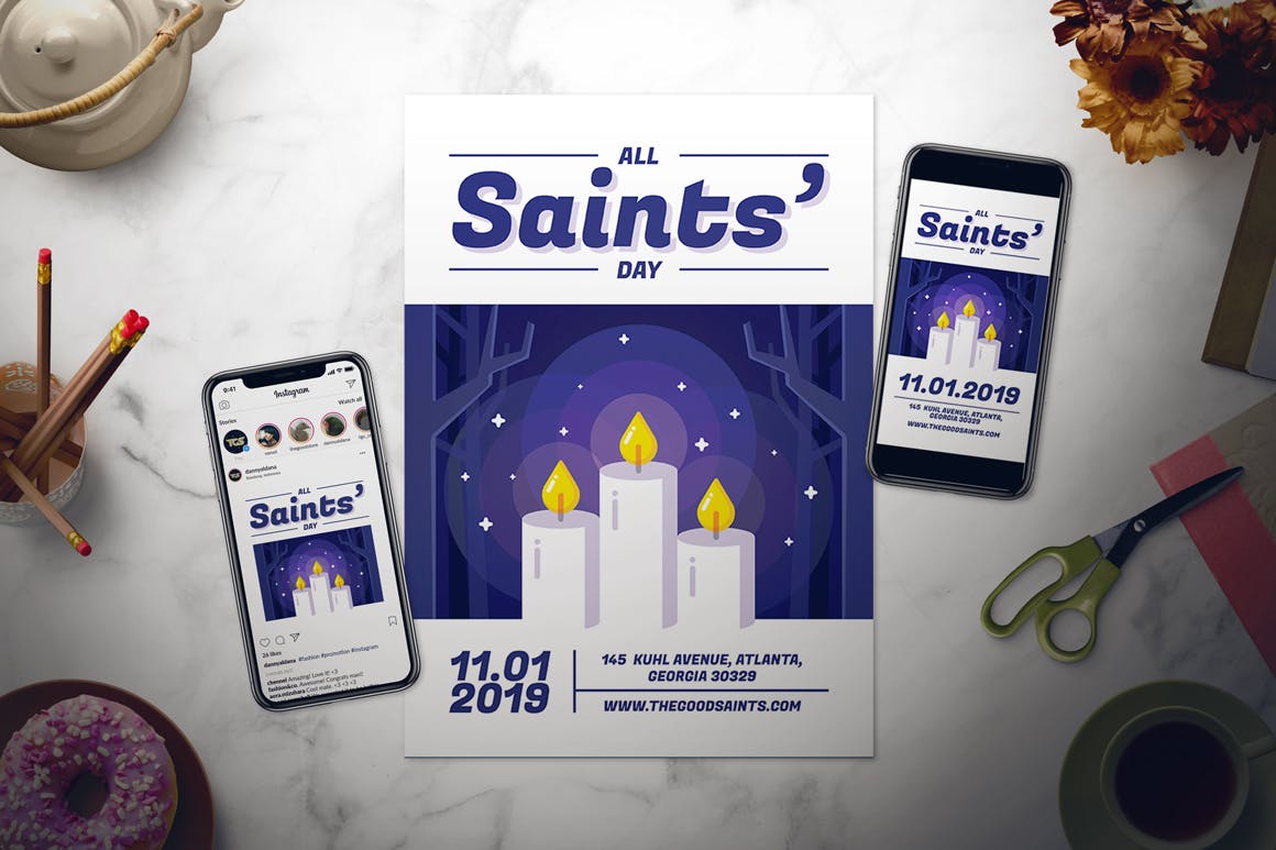 2019年万圣节主题活动海报设计模板 All Saints’ Day Flyer Set插图(1)