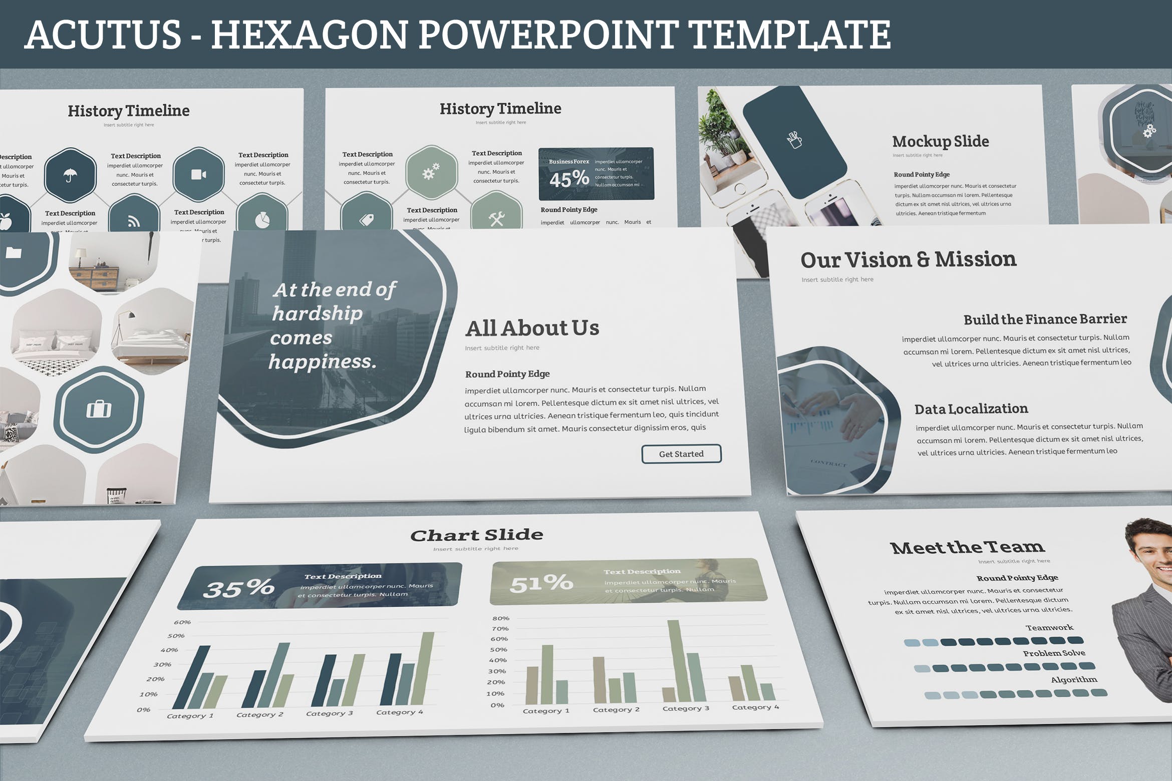简约设计风格企业里程碑/企业宣传PPT模板下载 Acutus – Hexagon Powerpoint Template插图
