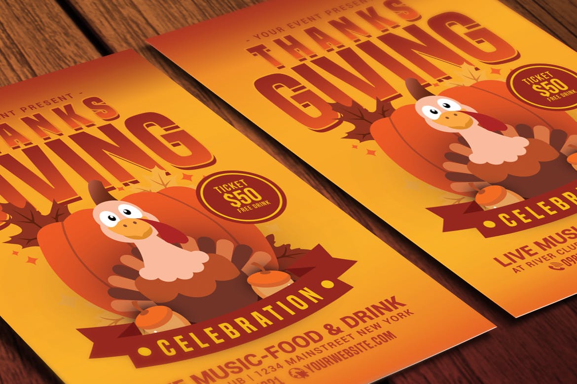 感恩节主题美食活动海报设计模板 Thanksgiving celebration Flyer插图(2)