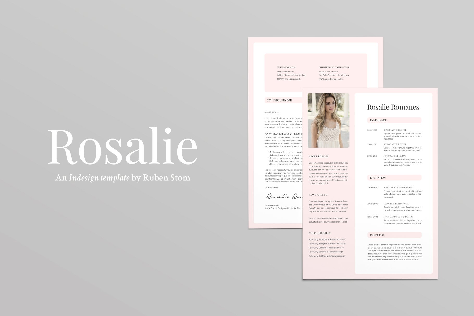 经典实用简历+求职信模板 Rosalie Resume Template插图