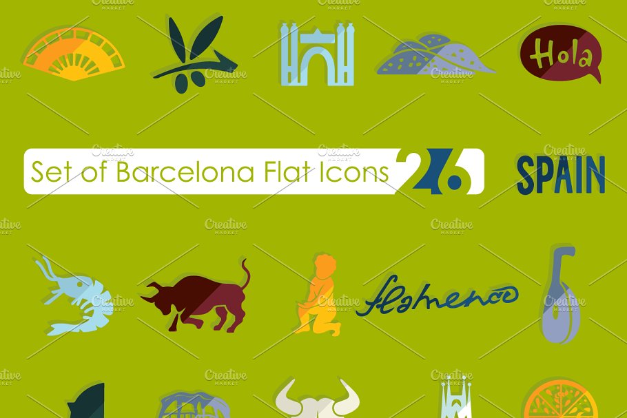 巴塞罗那国家城市主题图标 Set of Barcelona icons插图(1)