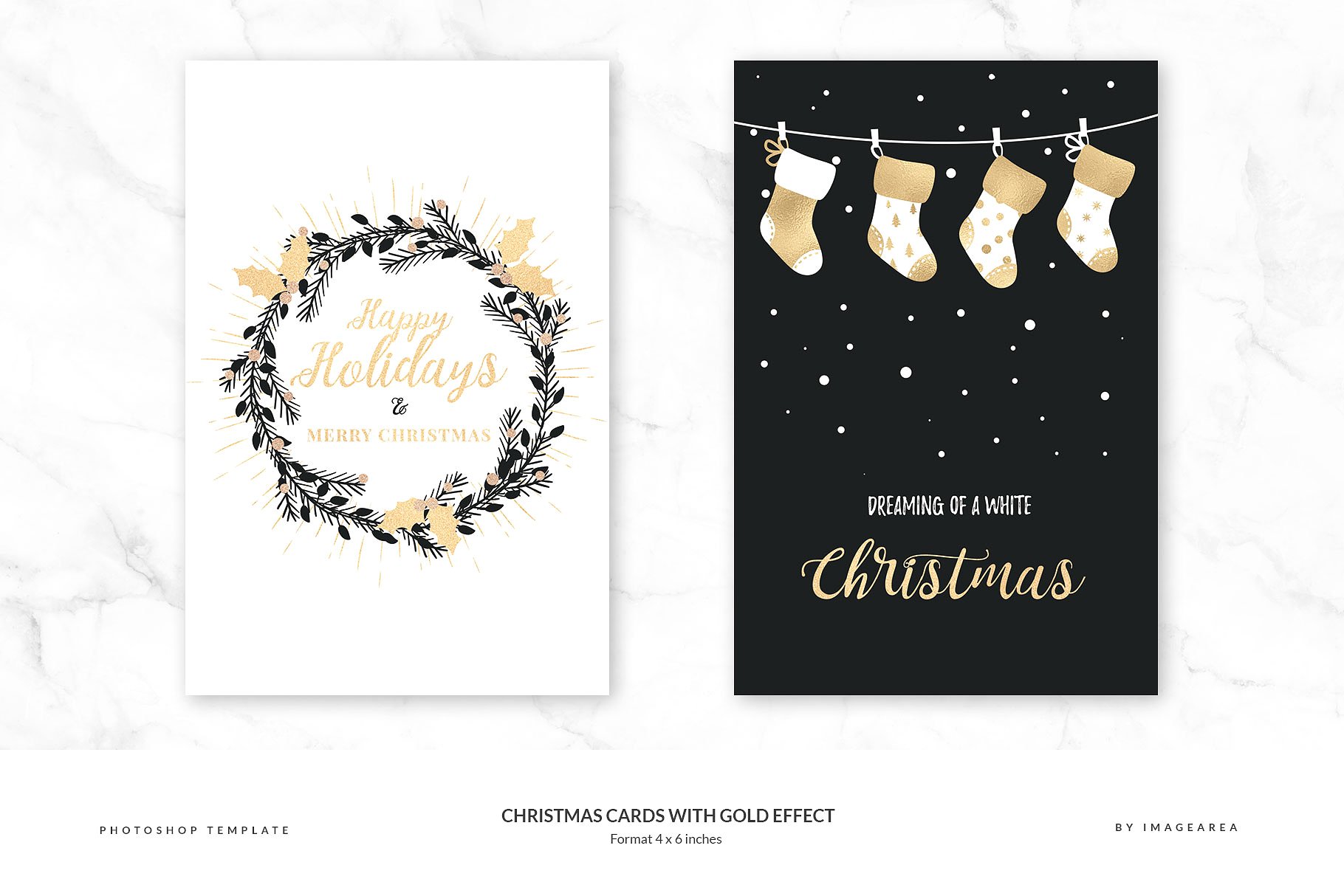 铂金镶嵌效果圣诞节贺卡模板 Christmas Cards with Gold Effect插图(1)
