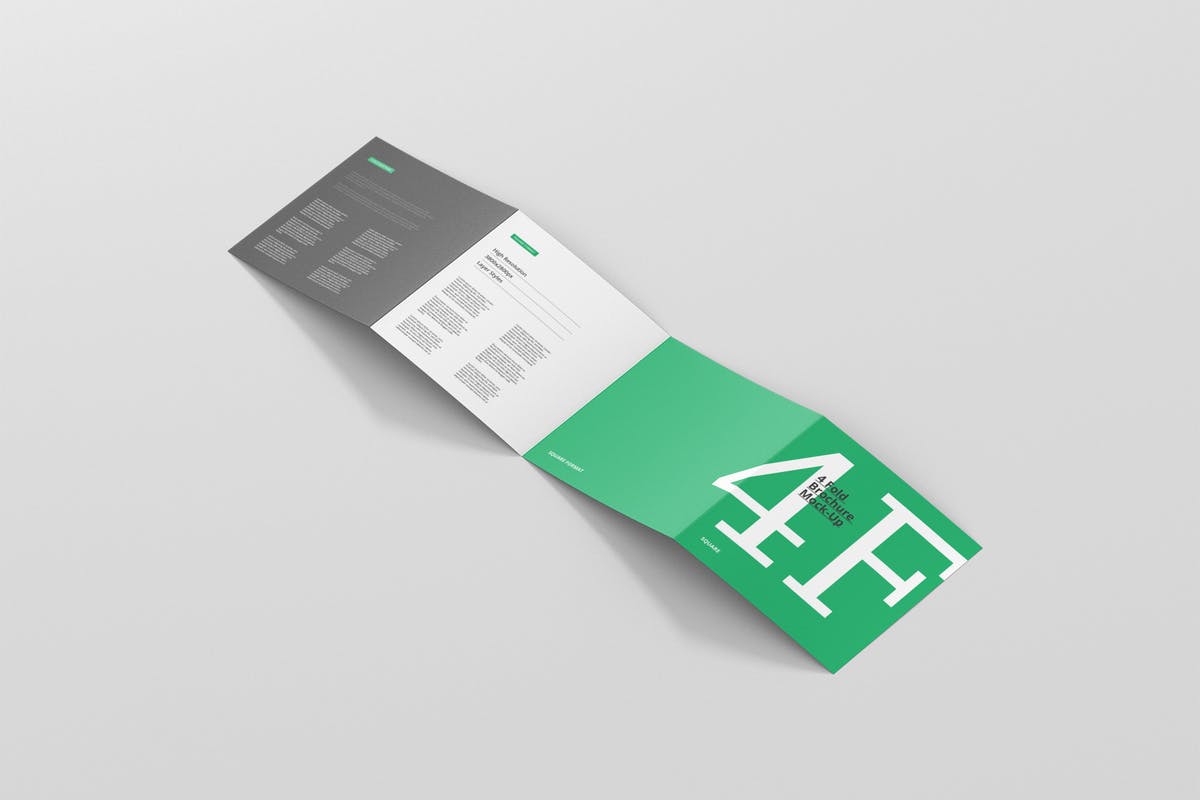 方形四折页宣传册传单样机模板 4-Fold Brochure Mockup – Square插图