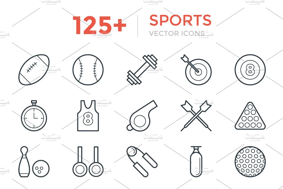 125+体育运动主题矢量ico图标 125+ Sports Vector Icons插图
