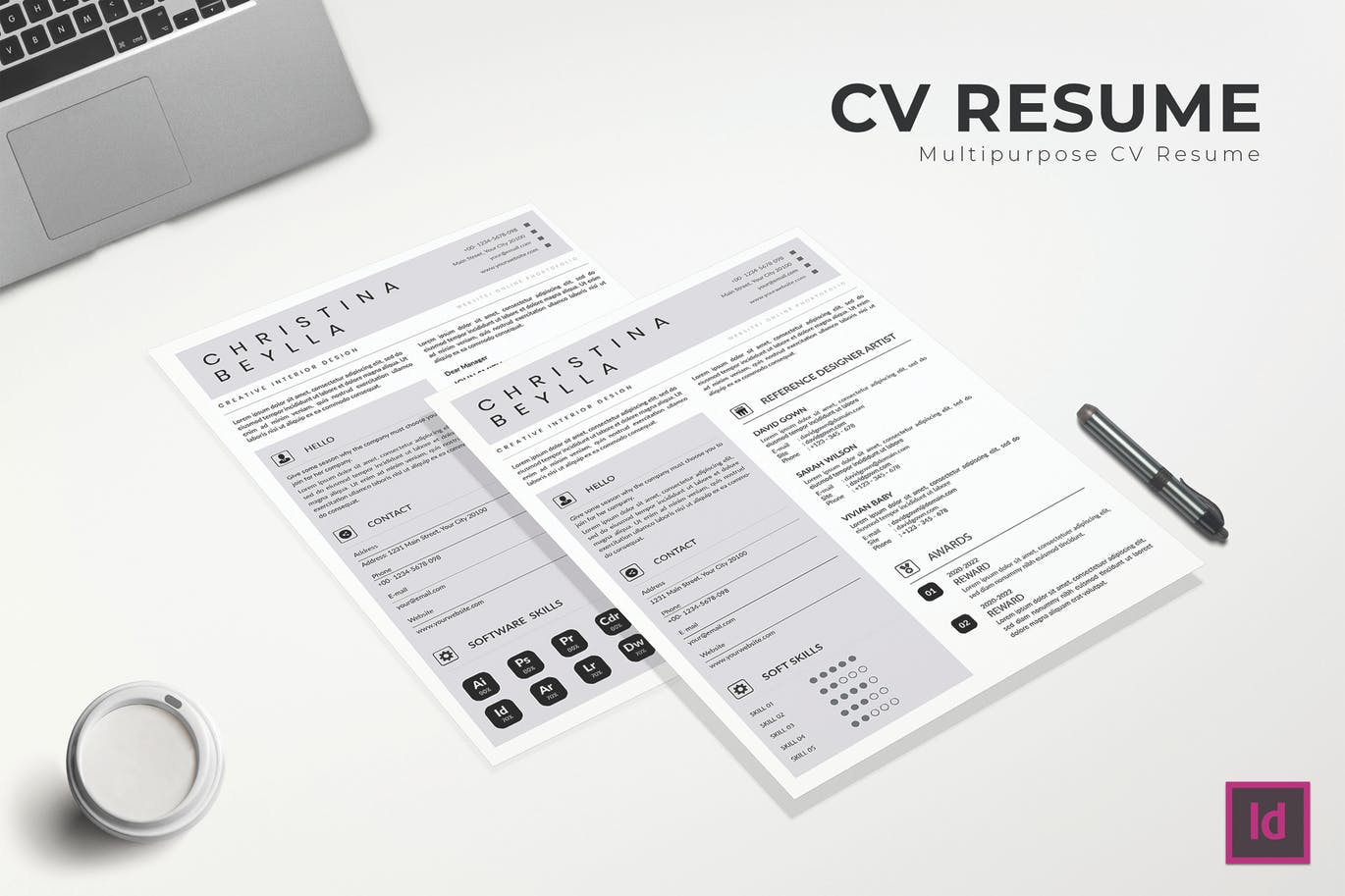 创意两列对称版式个人简历设计模板 Creative Clean CV Resume Template插图