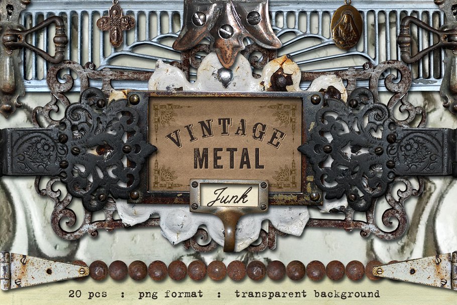 20个复古金属垃圾图标集 vol.3  Vintage Metal Junk Graphics Set 3插图