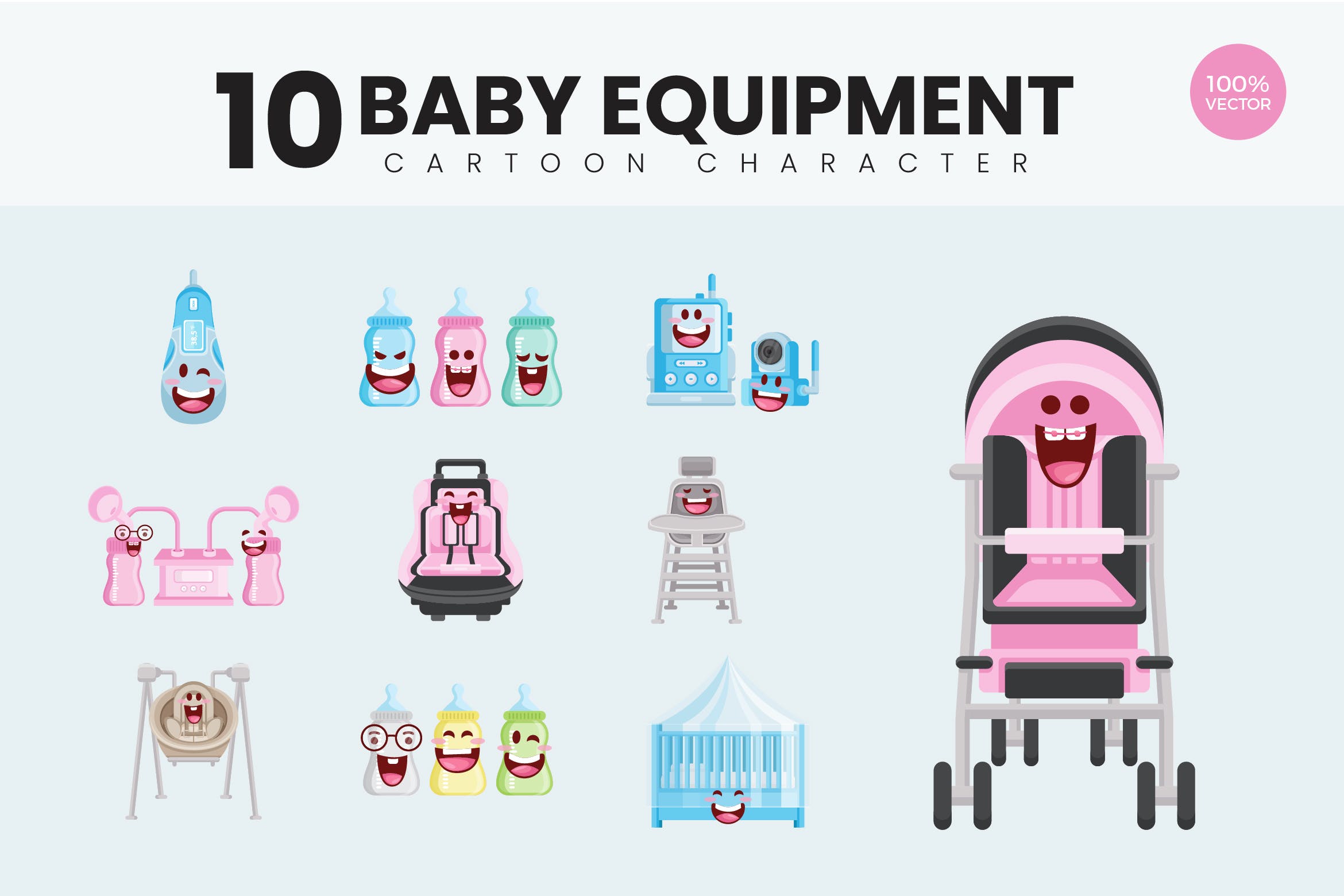 10个婴儿设备用具用品可爱卡通形象矢量插画 10 Cute Baby Equipment Vector Illustration插图
