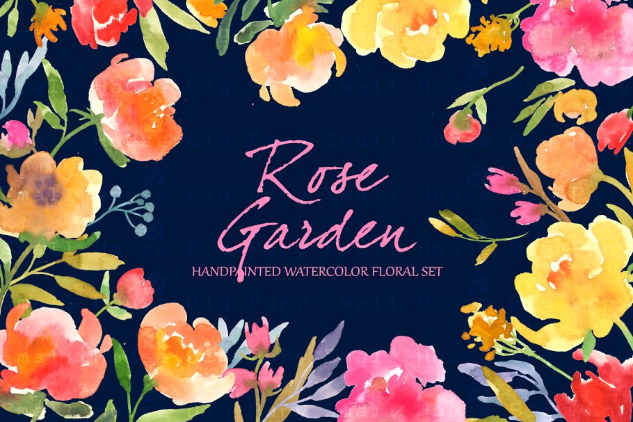 水彩玫瑰花剪贴画艺术 Rose Garden- Watercolor Clip Art插图