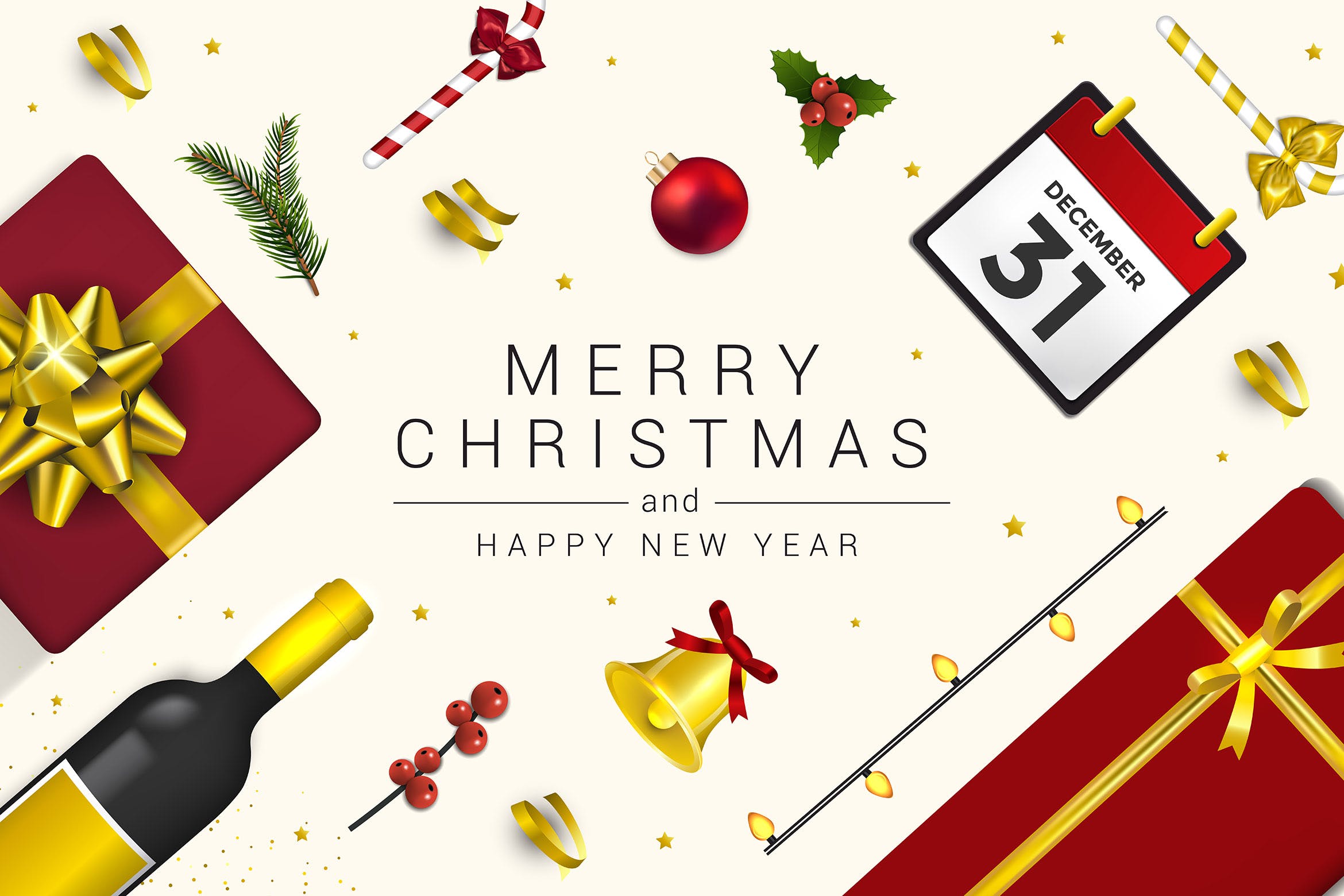 圣诞节/新年祝福主题贺卡设计模板v1 Merry Christmas and Happy New Year greeting cards插图