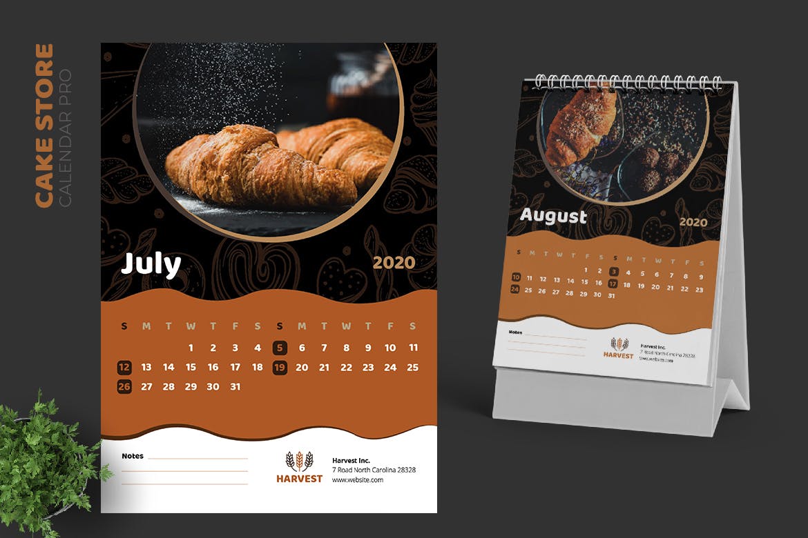蛋糕品牌日历定制设计2020活页台历设计模板 2020 Cake Store Calendar Pro插图(4)