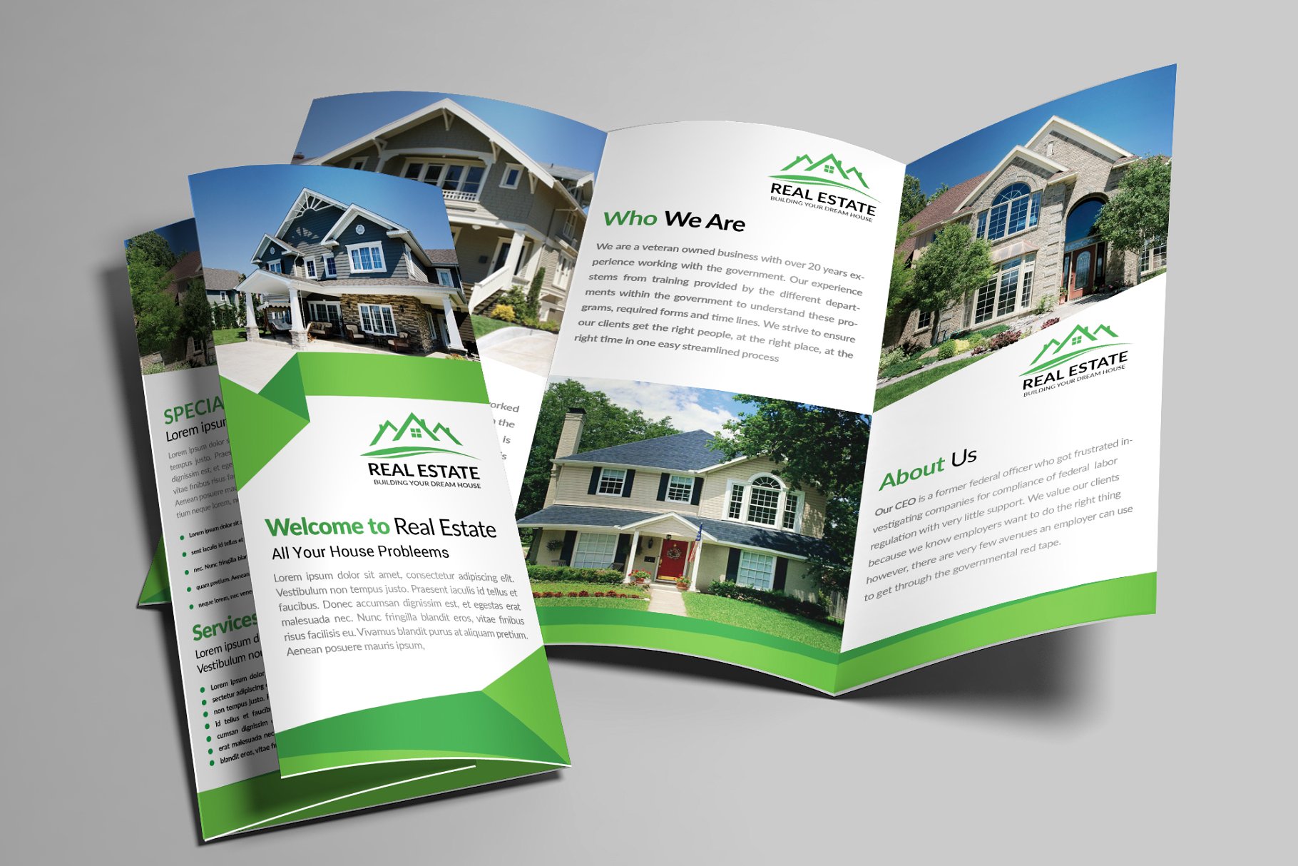 三折页房地产租赁宣传册模板 Real Estate Trifold Brochure Bundle插图(1)