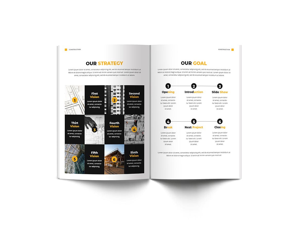 建筑公司/建筑师团队宣传画册设计模板 Construction A4 Brochure Template插图(5)