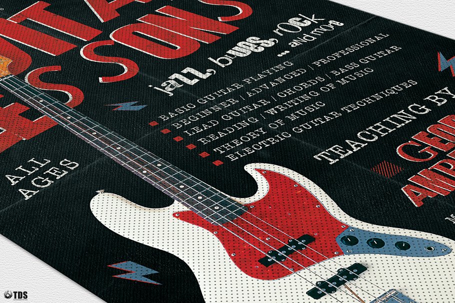 吉他教学机构推广传单PSD模板V2 Guitar Lessons Flyer PSD V2插图(5)
