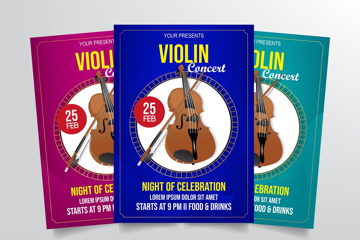 小提琴音乐会活动海报设计模板 Violin Concert Flyer Template插图