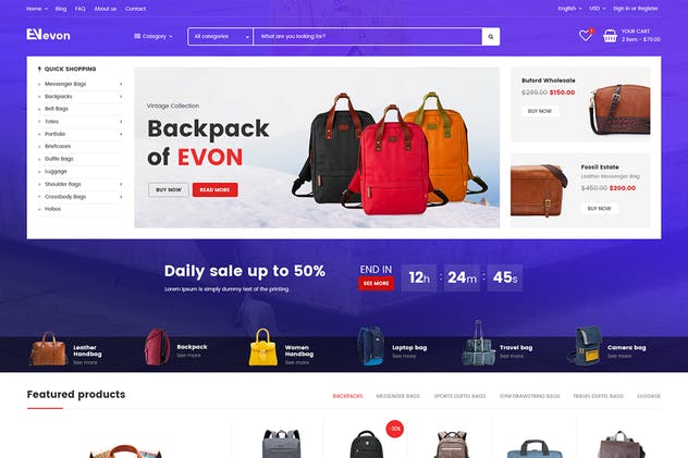 时尚箱包品牌电商网站PSD模板 Evon – eCommerce PSD Template插图(2)
