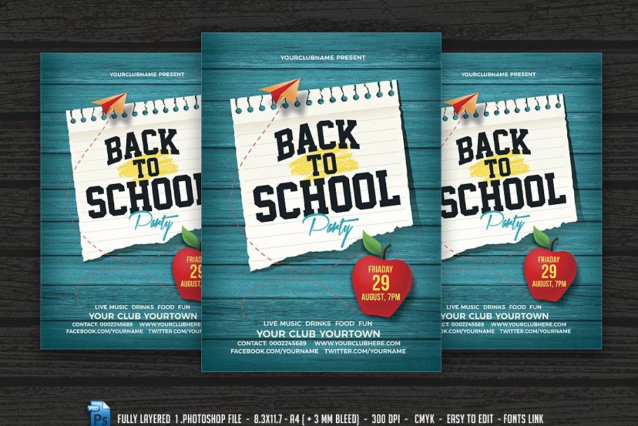 重返校园系列派对宣传海报模板 Back To School Party Flyer插图