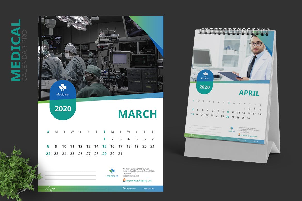 2020年医药医疗机构定制设计活页台历设计模板 2020 Clean Medical / Hospital Calendar Pro插图(2)