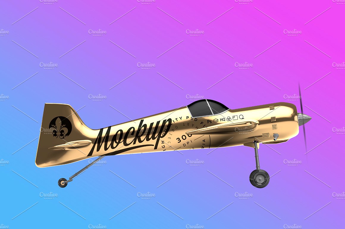 金色怀旧特技飞机机身花纹设计展示模型插图(5)