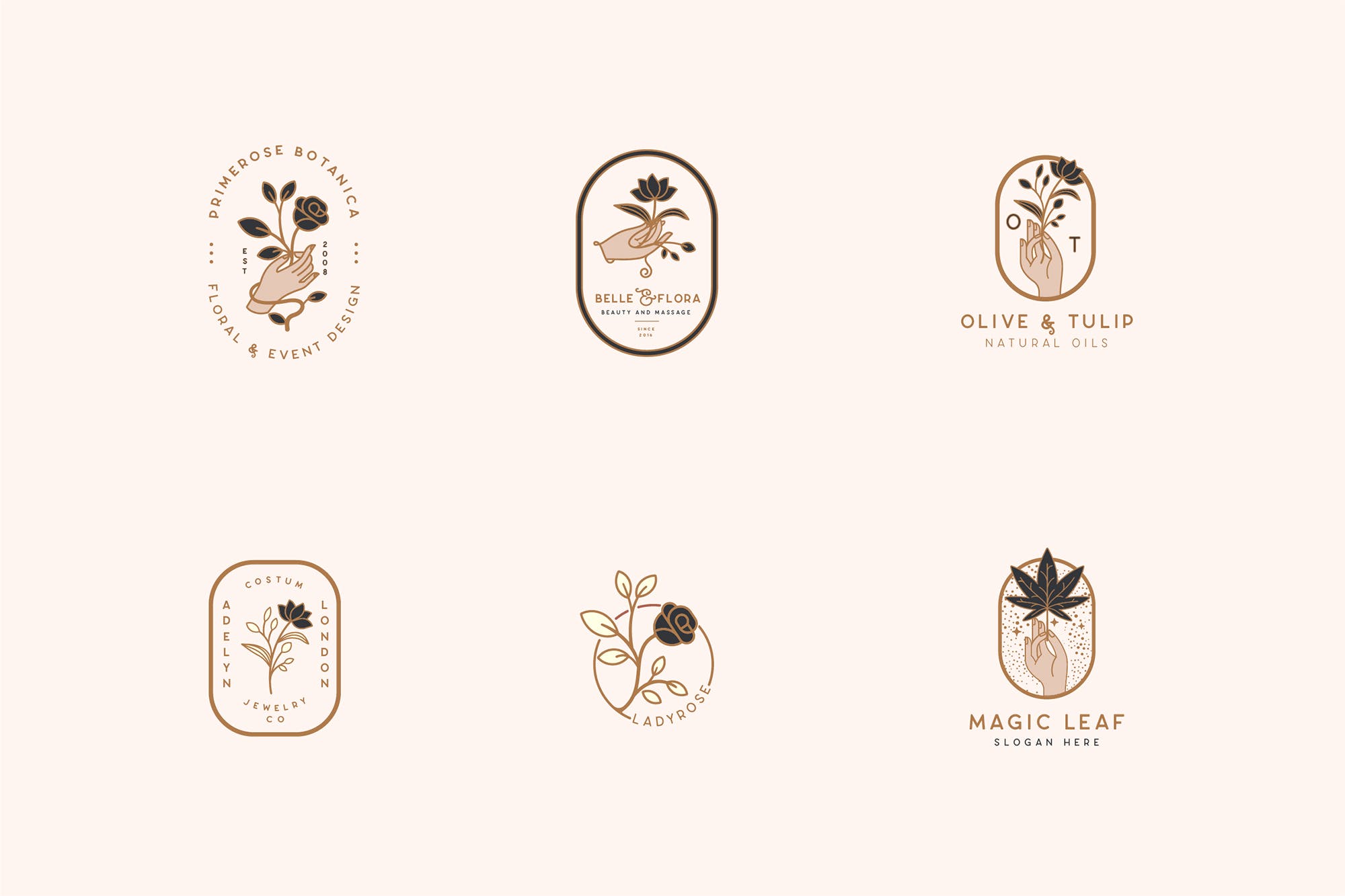 优雅花卉植物手绘Logo设计模板v1 Elegant Floral Botanical Hand Logos Vol.1插图(1)
